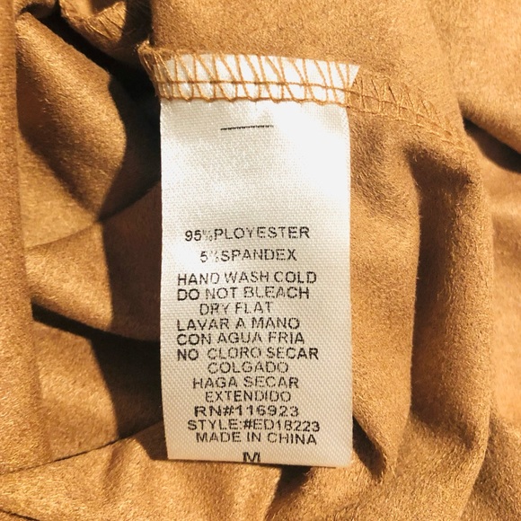 Easel Faux Suede Sharkbite Hem Long Sleeve Dress In Camel. NWT! Sz M - Picture 8 of 10